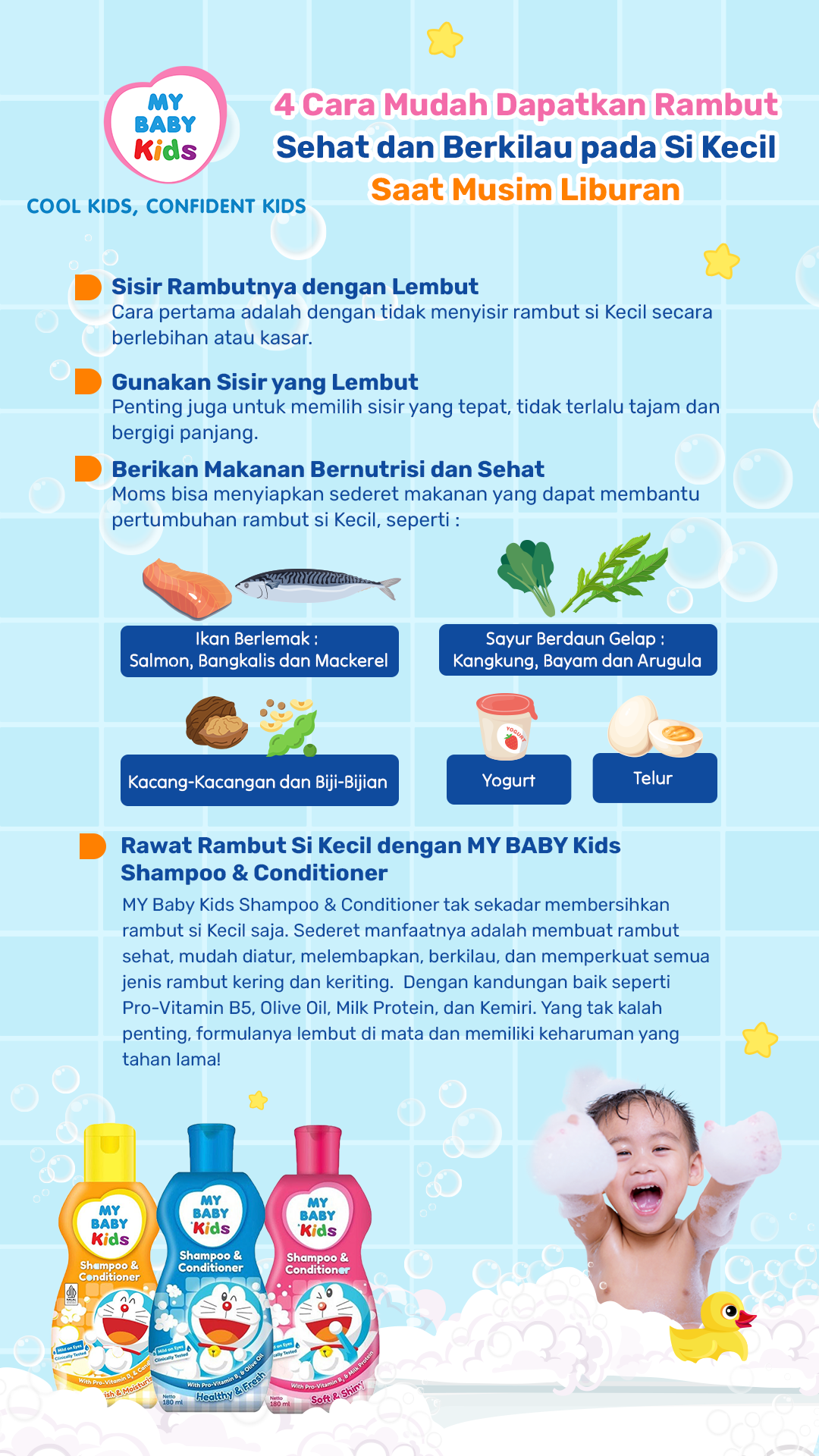 4 Cara Mudah Dapatkan Rambut Sehat dan Berkilau pada Si Kecil Saat Musim Liburan