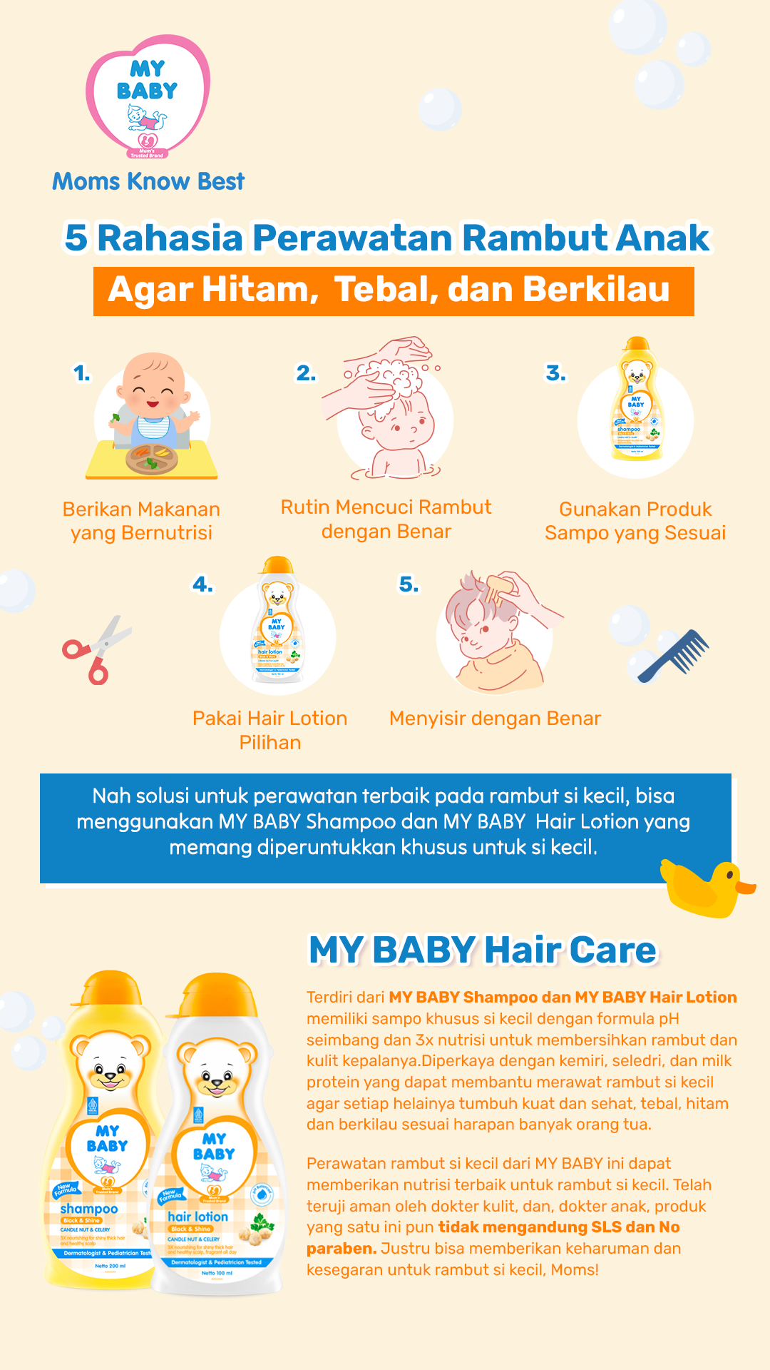 5 Rahasia Perawatan Rambut Anak Agar Hitam, Tebal, dan Berkilau