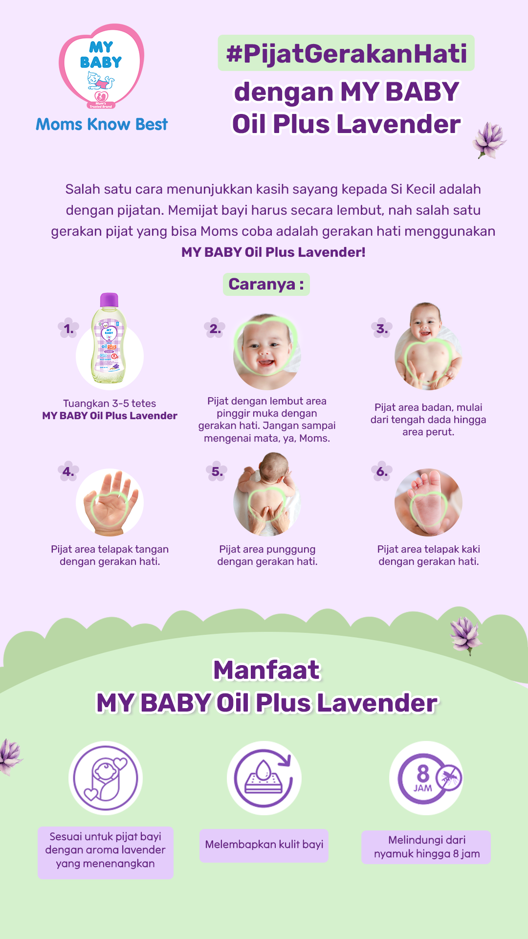 Cara Pijat Bayi dengan Gerakan Hati Pakai MY BABY Oil Plus Lavender